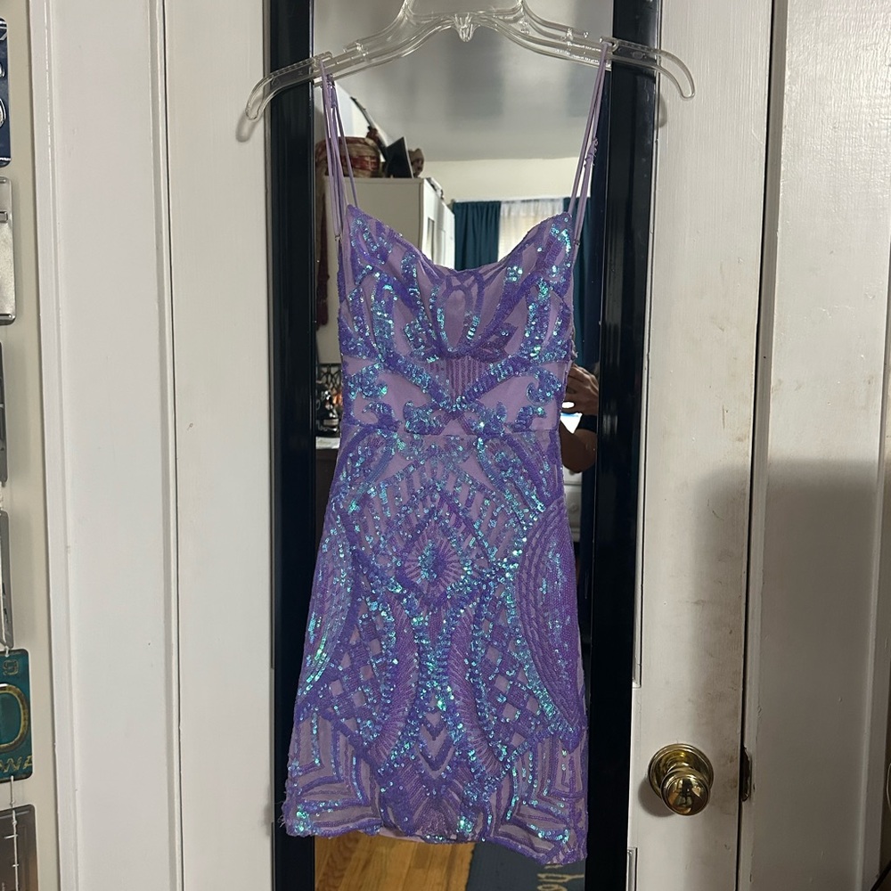 Lucy in the Sky Lavender and Teal Sequin Mini Dress